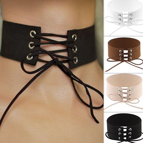 Women Jewelry Black Lace Up Gothic Punk Choker Velvet Cross Leather Necklace New